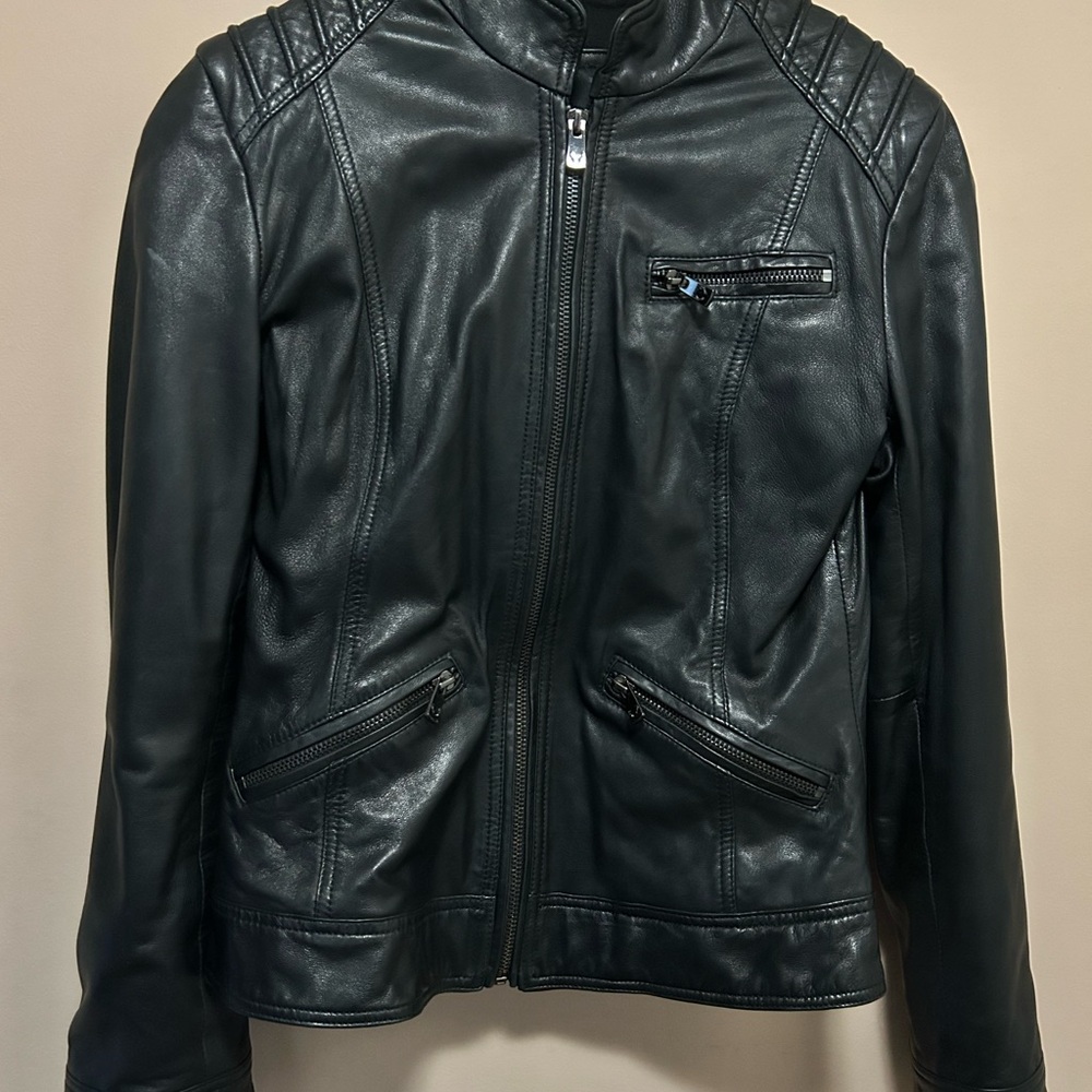Black Leather Jacket with detachable Hood see pics. Soft leather worn once - Picture 7 of 15
